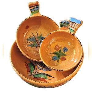 Vtg Mexican Pottery Tlaquepaque Nesting Bowls Handpainted Ceramic Clay Mexico